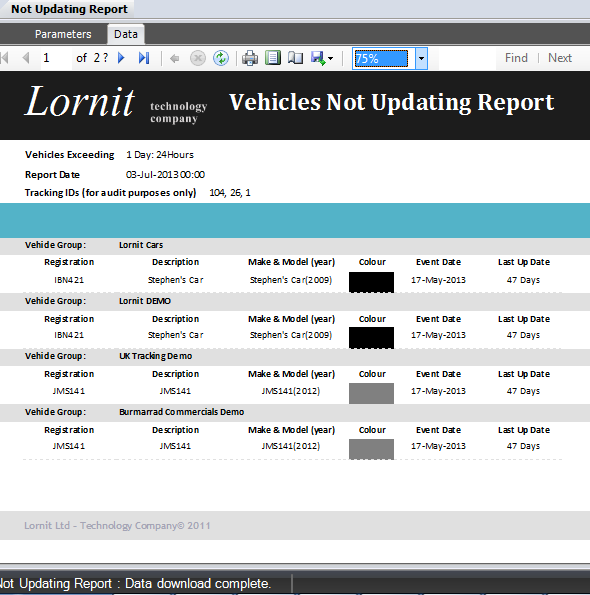 Lornit.Tracking: vehicles not updating Report
