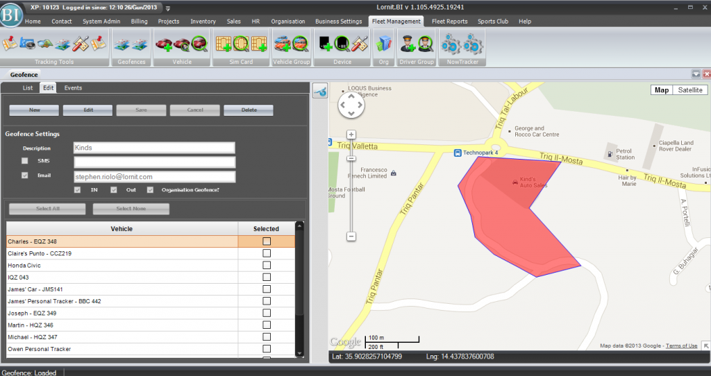 Lornit.Tracking: Geofence Tools to aid with the tracking of Vehicles